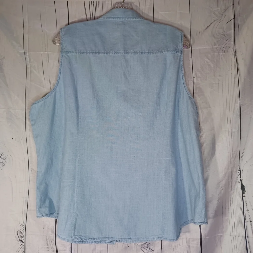 J.Crew Factory Women's Chambray Button-Down Classic Preppy Sleeveless Top NWT